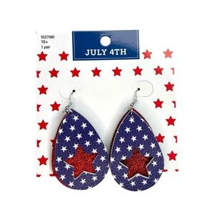 Blue & Red Star Patriotic Layered Teardrop Earrings NWT